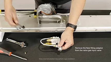 Remove the flare fitting adaptor from the valve gas input valve