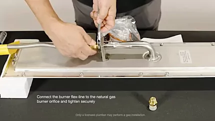 Connect the burner flex-line to the natural gas burner orifice and tighten securely